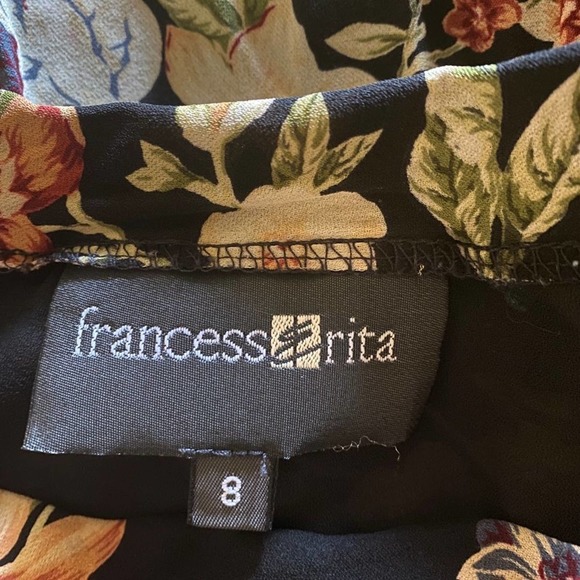 Vintage 90s Floral Romantic Flowers Silk High Rise Black Lined Midi Skirt - Picture 10 of 11